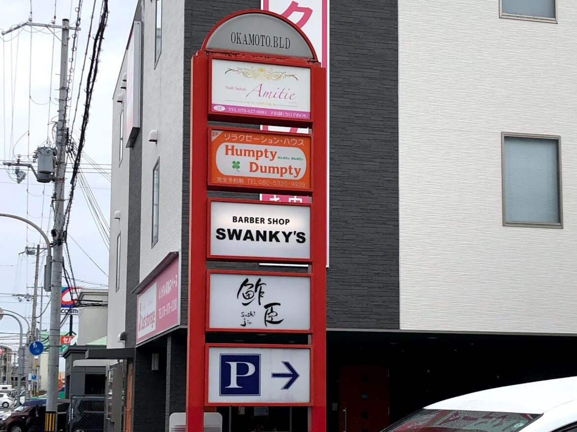 BARBER SHOP SWANKY’Sの入るビルの看板