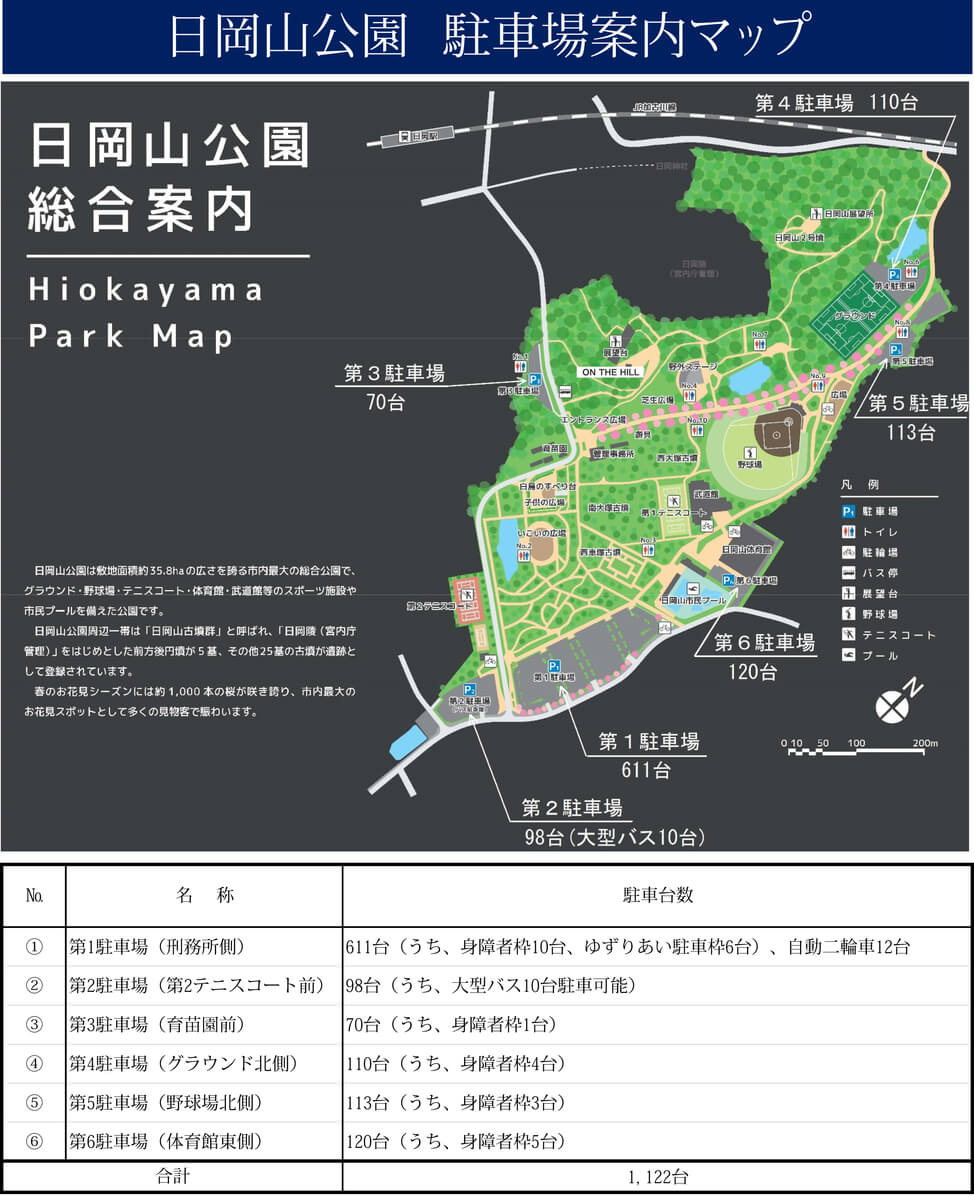 日岡山公園駐車場案内マップ